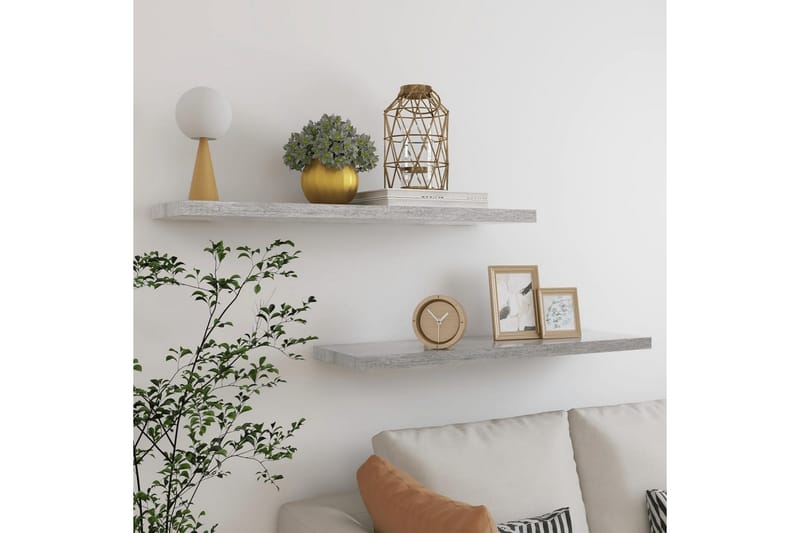 Flytende vegghyller 2 stk betonggrå 100x23,5x3,8 cm MDF - Grå - Oppbevaring - Hyller - Vegghylle