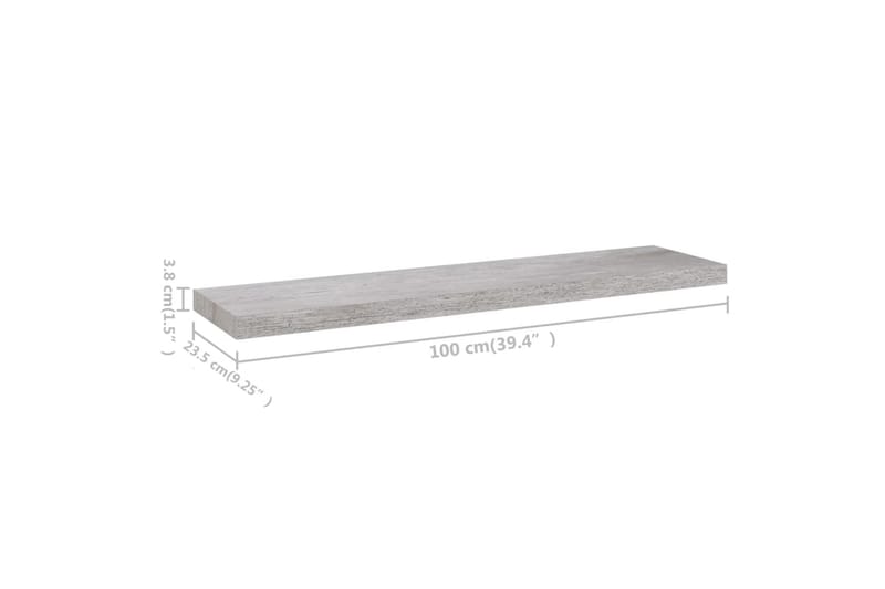 Flytende vegghyller 2 stk betonggrå 100x23,5x3,8 cm MDF - Grå - Oppbevaring - Hyller - Vegghylle