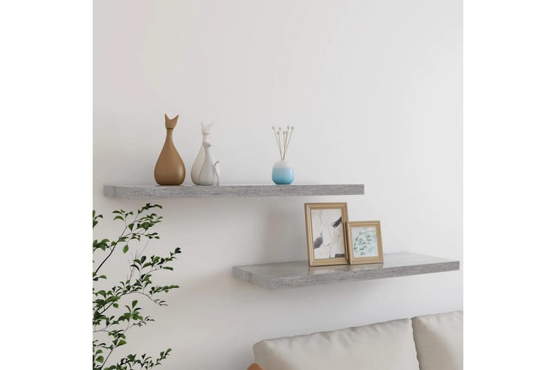 Flytende vegghyller 2 stk betonggrå 80x23,5x3,8 cm MDF - Grå - Oppbevaring - Hyller - Vegghylle