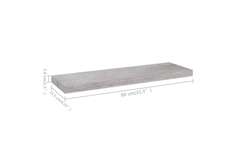 Flytende vegghyller 2 stk betonggrå 80x23,5x3,8 cm MDF - Grå - Oppbevaring - Hyller - Vegghylle