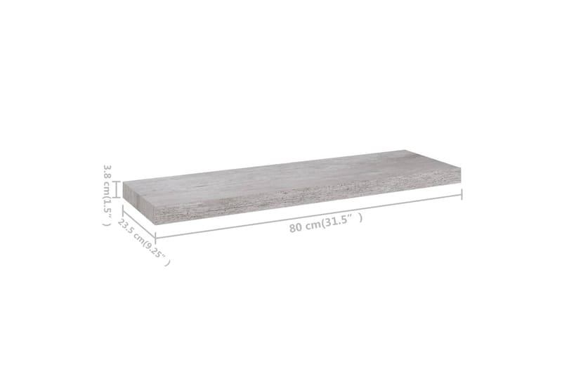 Flytende vegghyller 2 stk betonggrå 80x23,5x3,8 cm MDF - Grå - Vegghylle