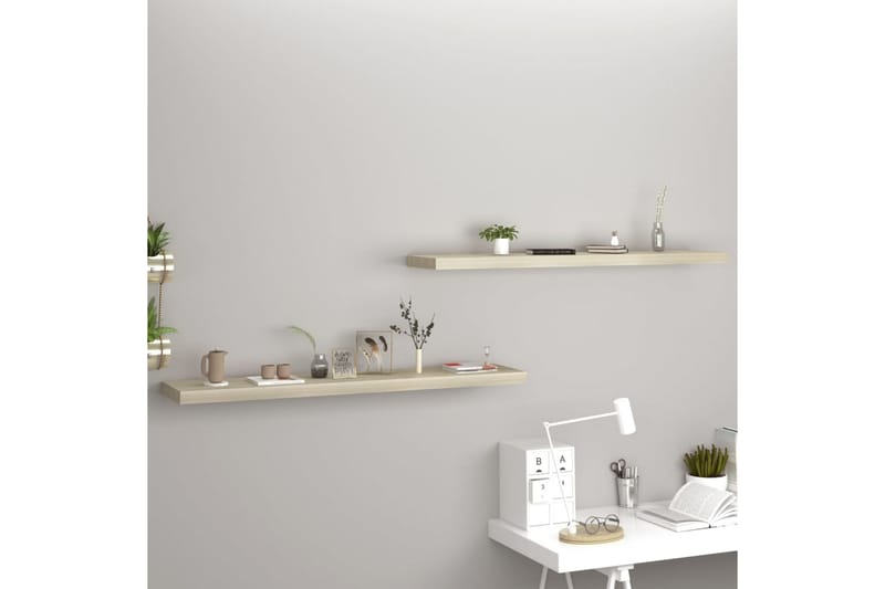 Flytende vegghyller 2 stk eik 120x23,5x3,8 cm MDF - Brun - Oppbevaring - Hyller - Vegghylle