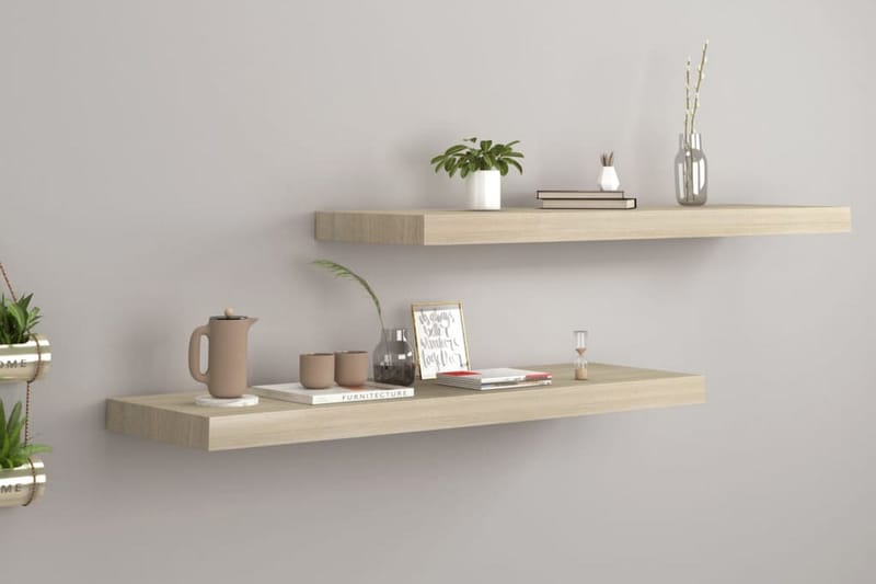 Flytende vegghyller 2 stk eik 80x23,5x3,8 cm MDF - Oppbevaring - Hyller - Vegghylle