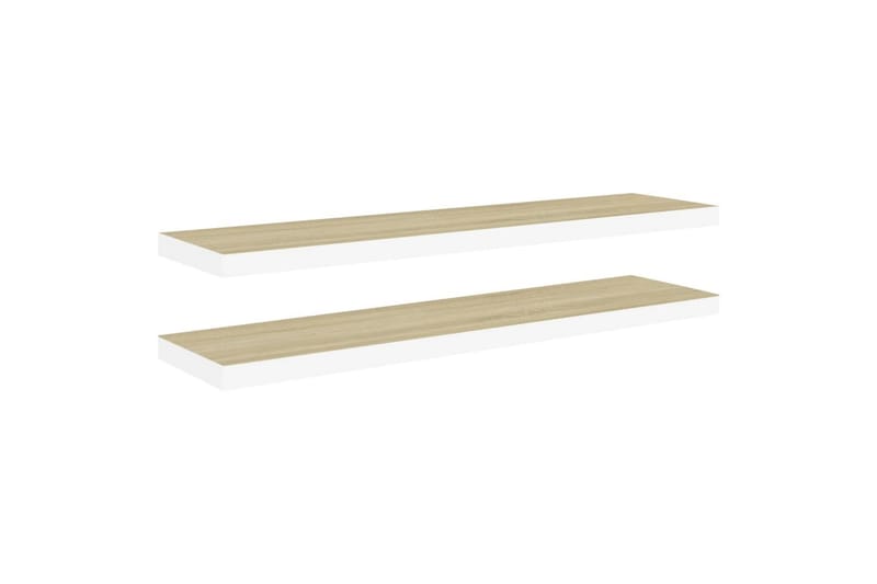 Flytende vegghyller 2 stk eik og hvit 100x23,5x3,8 cm MDF - Hvit - Oppbevaring - Hyller - Vegghylle