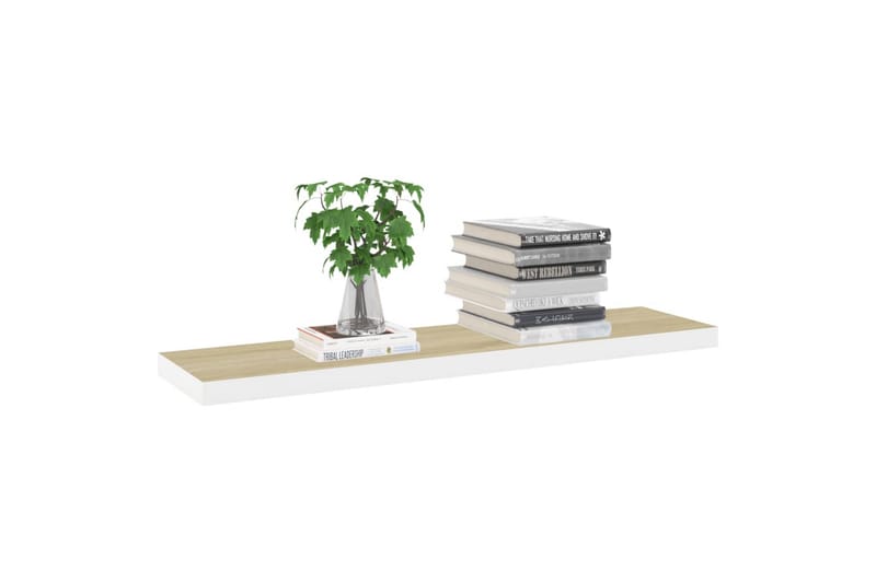 Flytende vegghyller 2 stk eik og hvit 100x23,5x3,8 cm MDF - Hvit - Oppbevaring - Hyller - Vegghylle