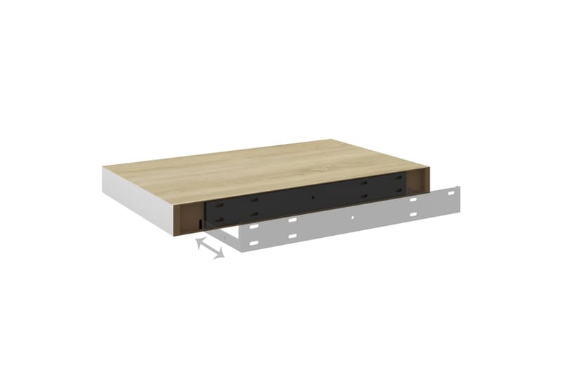 Flytende vegghyller 2 stk eik og hvit 50x23x3,8 cm MDF - Hvit - Oppbevaring - Hyller - Vegghylle