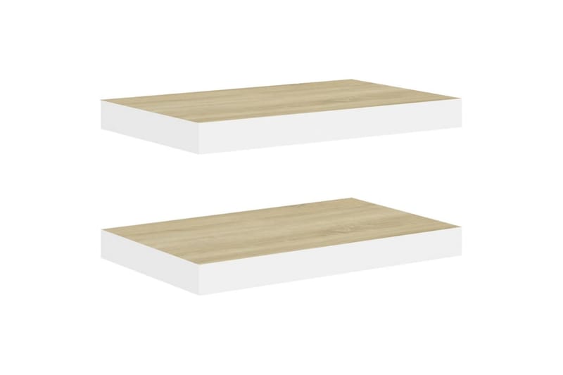 Flytende vegghyller 2 stk eik og hvit 50x23x3,8 cm MDF - Hvit - Oppbevaring - Hyller - Vegghylle