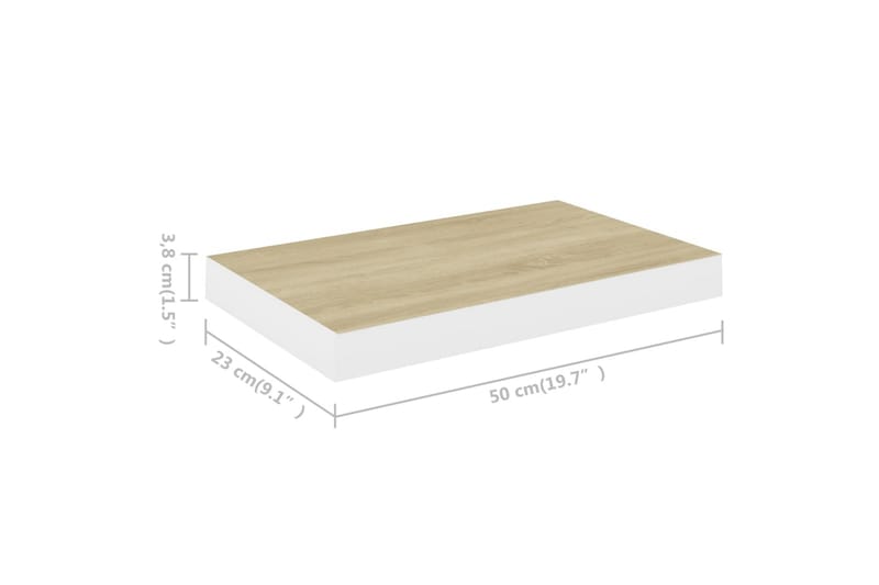 Flytende vegghyller 2 stk eik og hvit 50x23x3,8 cm MDF - Hvit - Oppbevaring - Hyller - Vegghylle