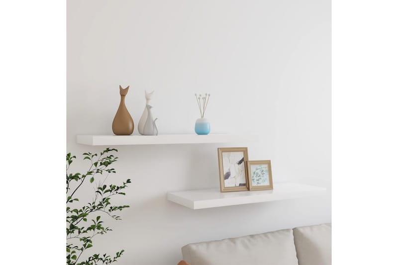 Flytende vegghyller 2 stk eik og hvit 80x23,5x3,8 cm MDF - Hvit - Oppbevaring - Hyller - Vegghylle