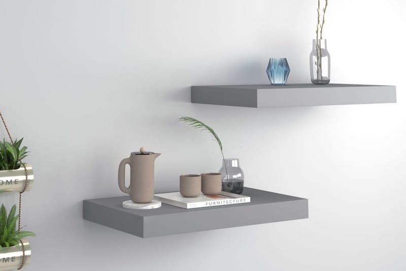 Flytende vegghyller 2 stk grå 40x23x3,8 cm MDF - Oppbevaring - Hyller - Vegghylle