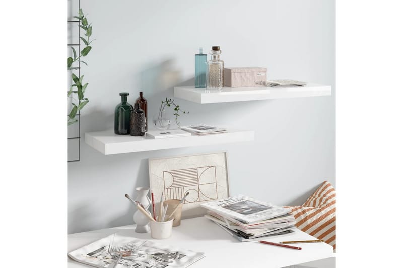 Flytende vegghyller 2 stk høyglans hvit 60x23,5x3,8 cm MDF - Oppbevaring - Hyller - Vegghylle