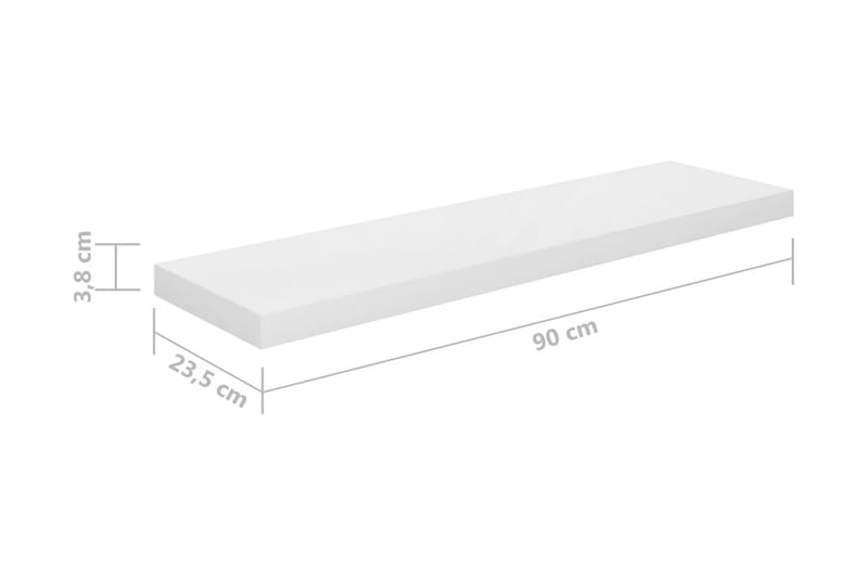 Flytende vegghyller 2 stk høyglans hvit 90x23,5x3,8 cm MDF - Oppbevaring - Hyller - Vegghylle