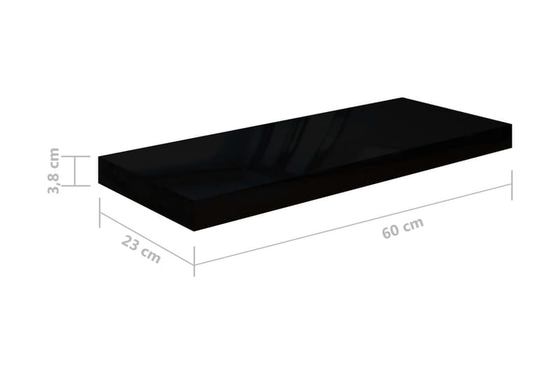 Flytende vegghyller 2 stk høyglans svart 60x23,5x3,8 cm MDF - Vegghylle