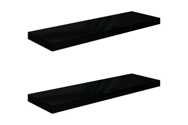 Flytende vegghyller 2 stk høyglans svart 80x23,5x3,8 cm MDF - Vegghylle