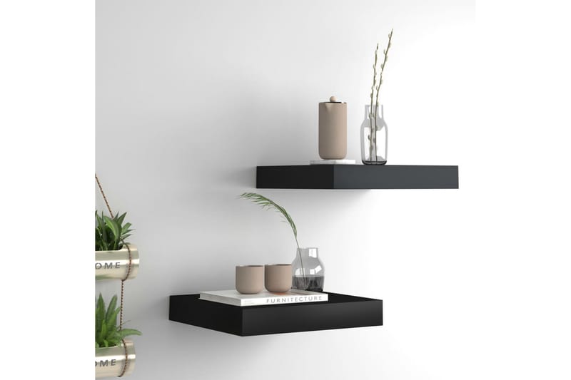Flytende vegghyller 2 stk svart 23x23,5x3,8 cm MDF - Oppbevaring - Hyller - Vegghylle