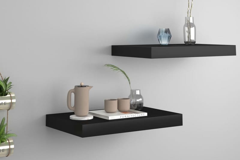 Flytende vegghyller 2 stk svart 40x23x3,8 cm MDF - Oppbevaring - Hyller - Vegghylle