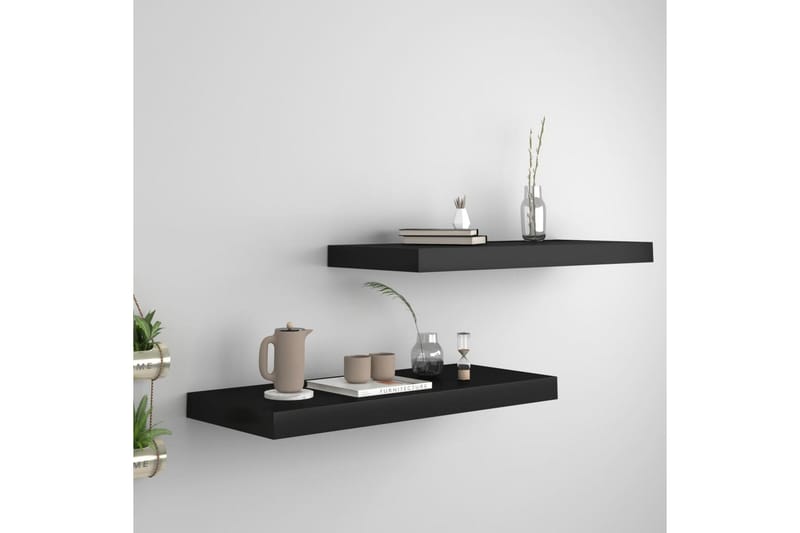 Flytende vegghyller 2 stk svart 60x23,5x3,8 cm MDF - Oppbevaring - Hyller - Vegghylle