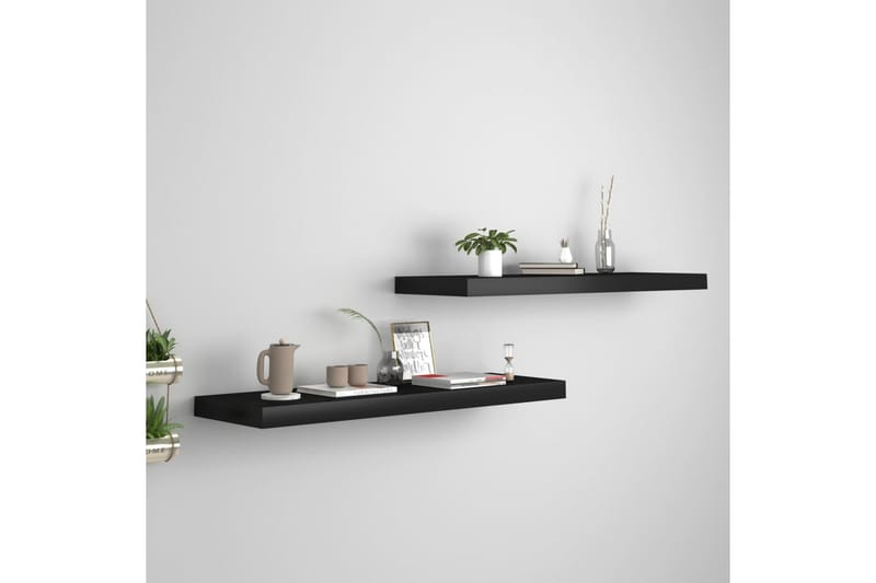 Flytende vegghyller 2 stk svart 80x23,5x3,8 cm MDF - Oppbevaring - Hyller - Vegghylle