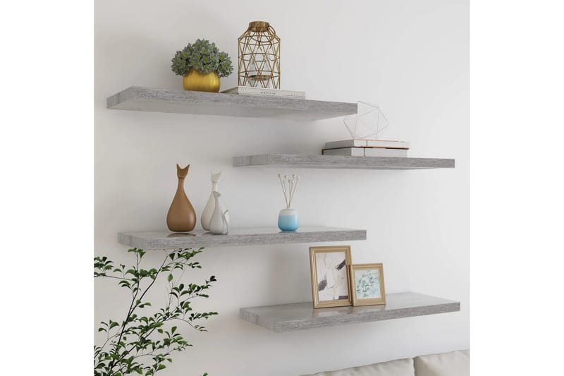 Flytende vegghyller 4 stk betonggrå 80x23,5x3,8 cm MDF - Grå - Oppbevaring - Hyller - Vegghylle