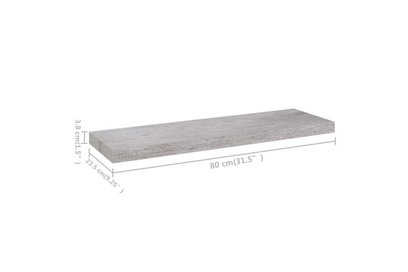 Flytende vegghyller 4 stk betonggrå 80x23,5x3,8 cm MDF - Grå - Oppbevaring - Hyller - Vegghylle