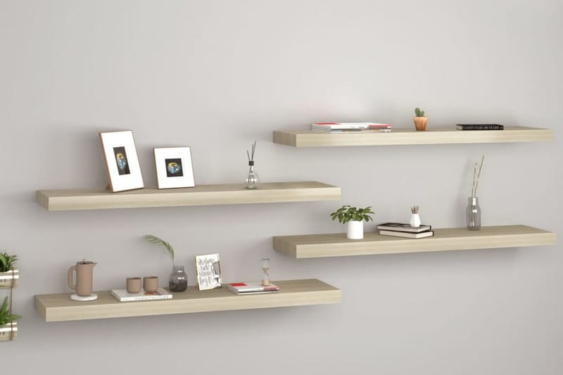 Flytende vegghyller 4 stk eik 90x23,5x3,8 cm MDF - Oppbevaring - Hyller - Vegghylle