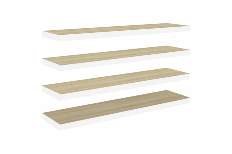 Flytende vegghyller 4 stk eik og hvit 100x23,5x3,8 cm MDF - Hvit - Oppbevaring - Hyller - Vegghylle