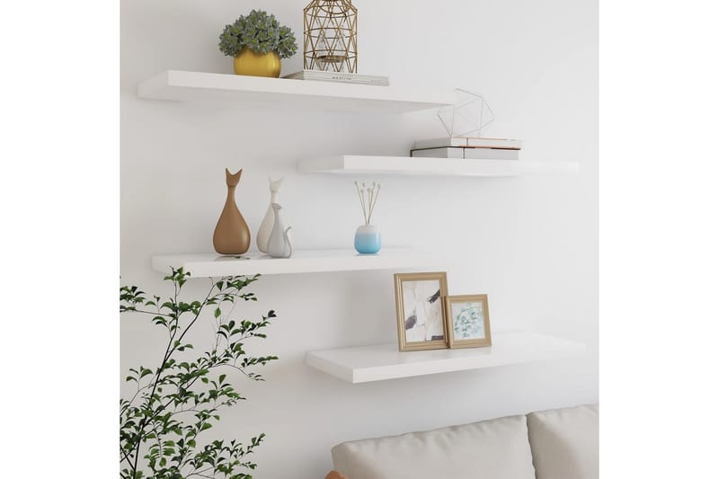 Flytende vegghyller 4 stk eik og hvit 80x23,5x3,8 cm MDF - Hvit - Oppbevaring - Hyller - Vegghylle
