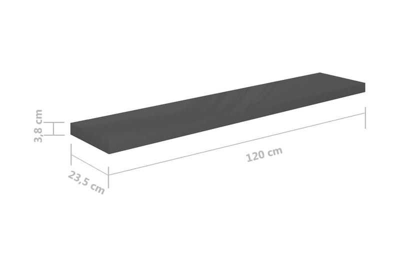 Flytende vegghyller 4 stk høyglans grå 120x23,5x3,8 cm MDF - Oppbevaring - Hyller - Vegghylle