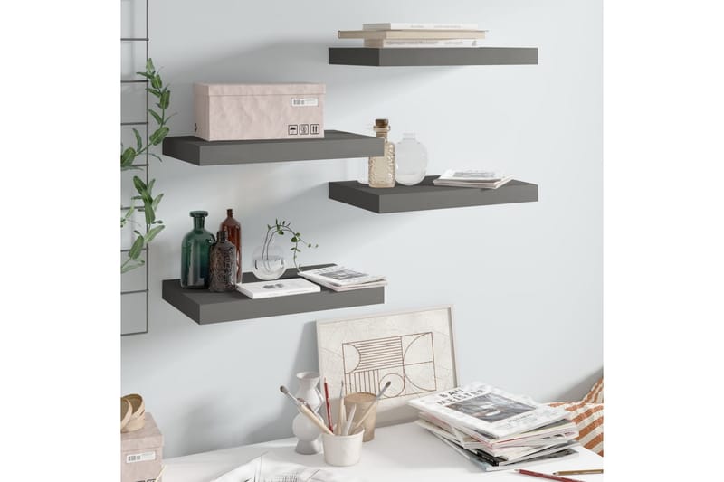 Flytende vegghyller 4 stk høyglans grå 40x23x3,8 cm MDF - Oppbevaring - Hyller - Vegghylle
