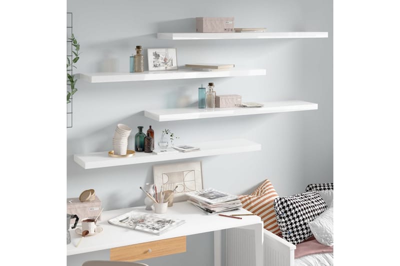 Flytende vegghyller 4 stk høyglans hvit 120x23,5x3,8 cm MDF - Oppbevaring - Hyller - Vegghylle