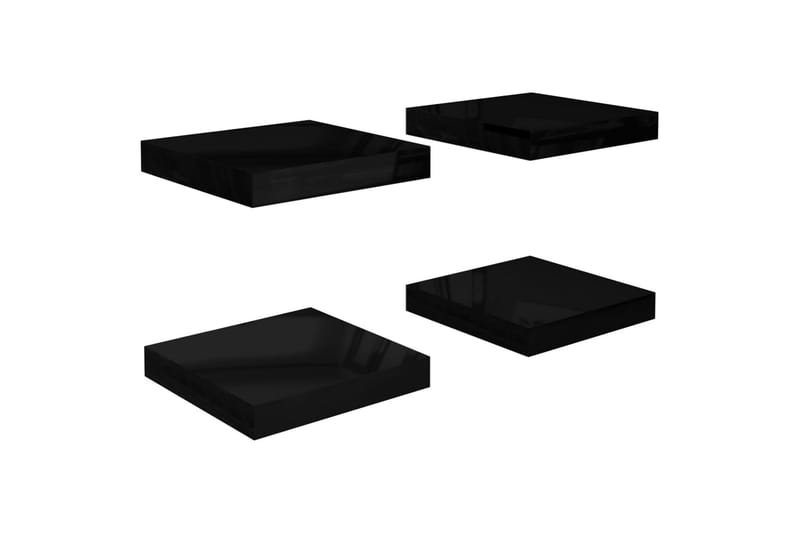 Flytende vegghyller 4 stk høyglans svart 23x23,5x3,8 cm MDF - Oppbevaring - Hyller - Vegghylle