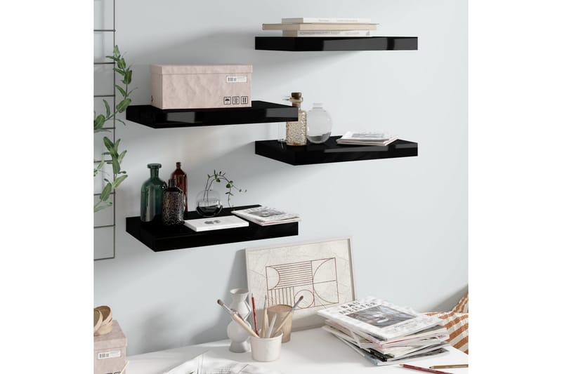 Flytende vegghyller 4 stk høyglans svart 40x23x3,8 cm MDF - Oppbevaring - Hyller - Vegghylle
