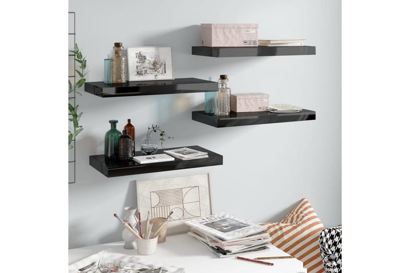Flytende vegghyller 4 stk høyglans svart 50x23x3,8 cm MDF - Oppbevaring - Hyller - Vegghylle