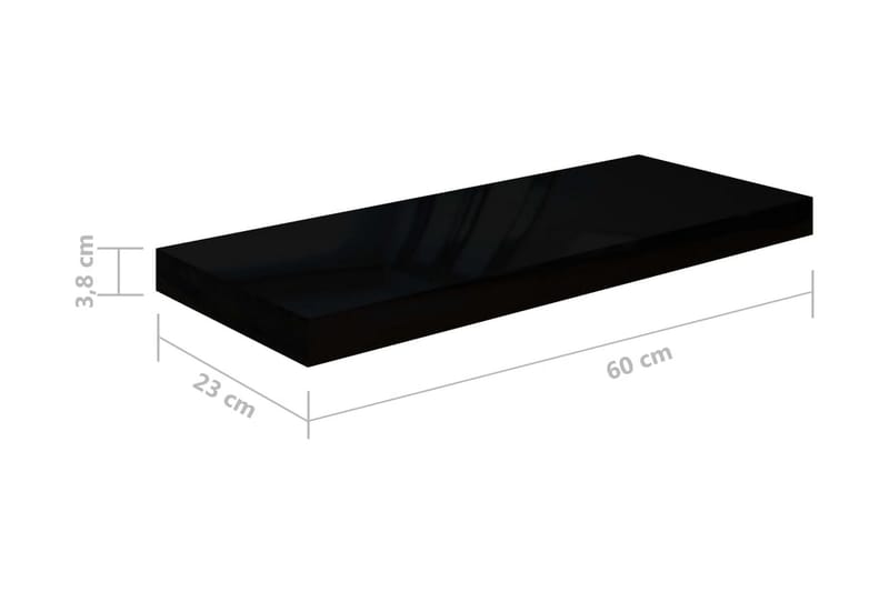 Flytende vegghyller 4 stk høyglans svart 60x23,5x3,8 cm MDF - Vegghylle