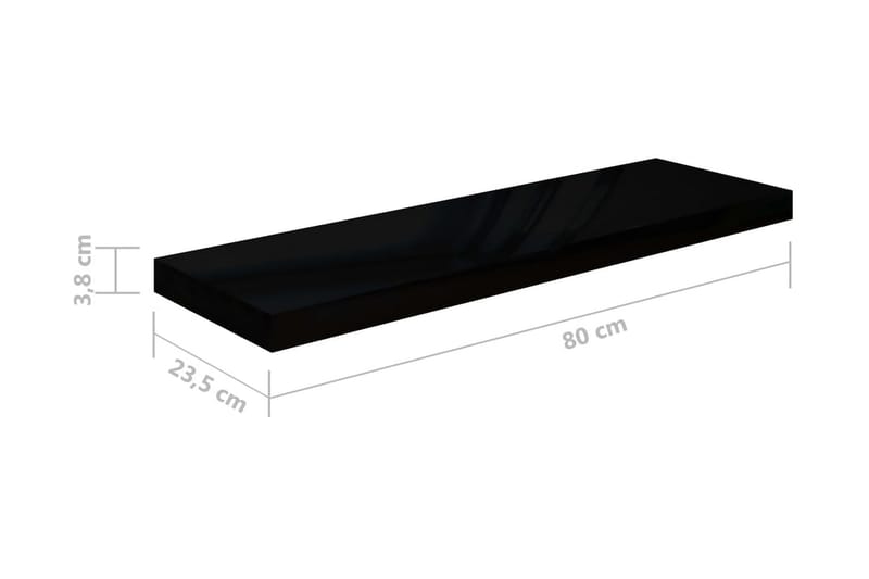 Flytende vegghyller 4 stk høyglans svart 80x23,5x3,8 cm MDF - Oppbevaring - Hyller - Vegghylle