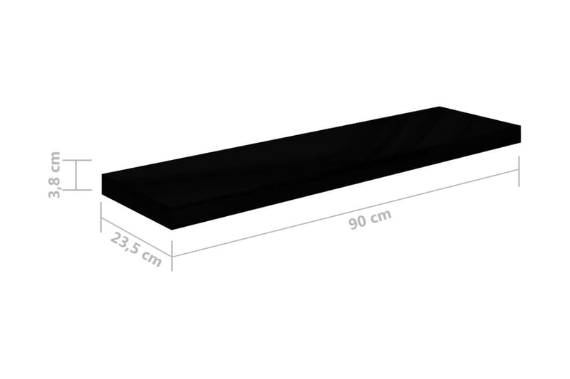 Flytende vegghyller 4 stk høyglans svart 90x23,5x3,8 cm MDF - Vegghylle