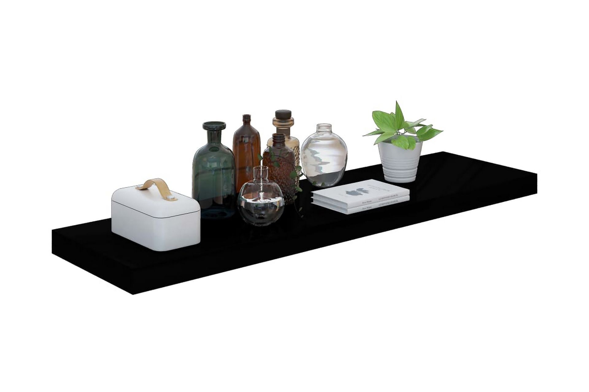 Flytende vegghyller 4 stk høyglans svart 90x23,5x3,8 cm MDF - Oppbevaring - Hyller - Vegghylle