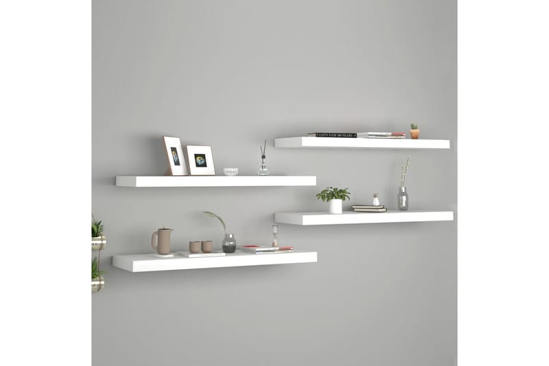 Flytende vegghyller 4 stk hvit 80x23,5x3,8 cm MDF - Oppbevaring - Hyller - Vegghylle