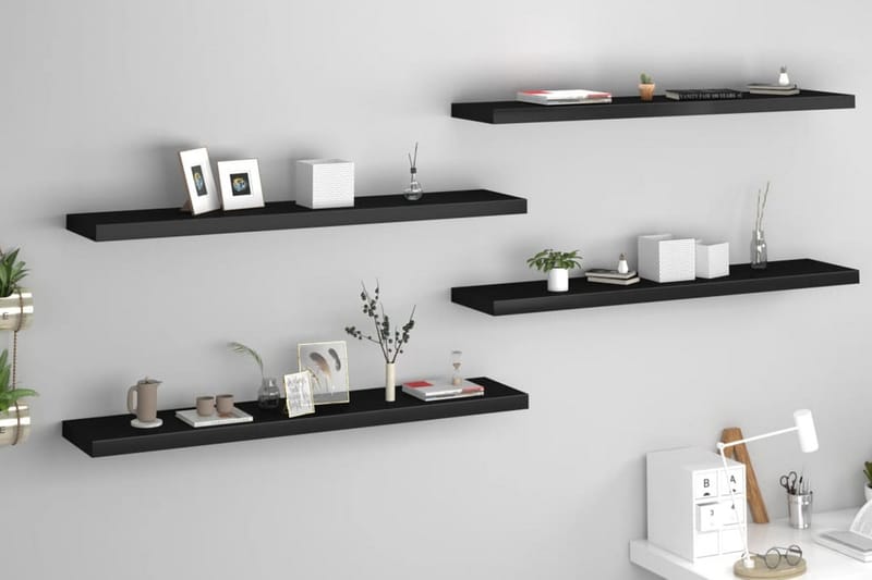 Flytende vegghyller 4 stk svart 120x23,5x3,8 cm MDF - Svart - Oppbevaring - Hyller - Vegghylle