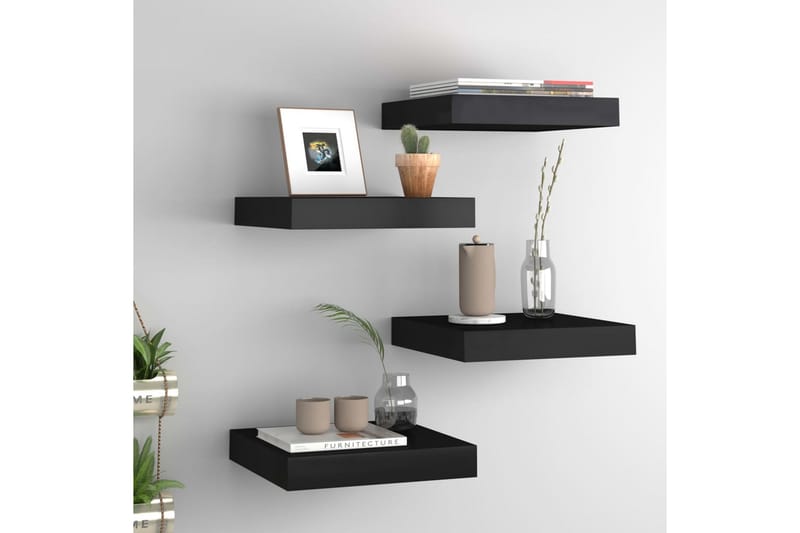 Flytende vegghyller 4 stk svart 23x23,5x3,8 cm MDF - Oppbevaring - Hyller - Vegghylle