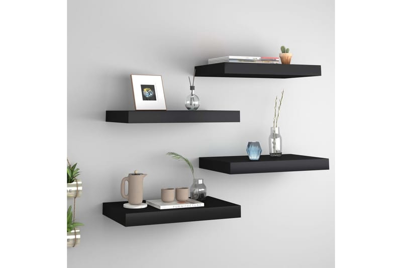 Flytende vegghyller 4 stk svart 40x23x3,8 cm MDF - Oppbevaring - Hyller - Vegghylle