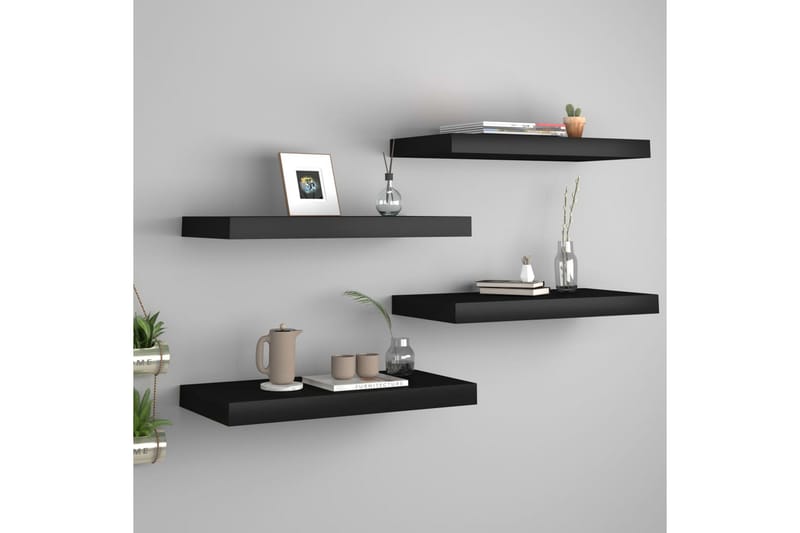 Flytende vegghyller 4 stk svart 50x23x3,8 cm MDF - Oppbevaring - Hyller - Vegghylle