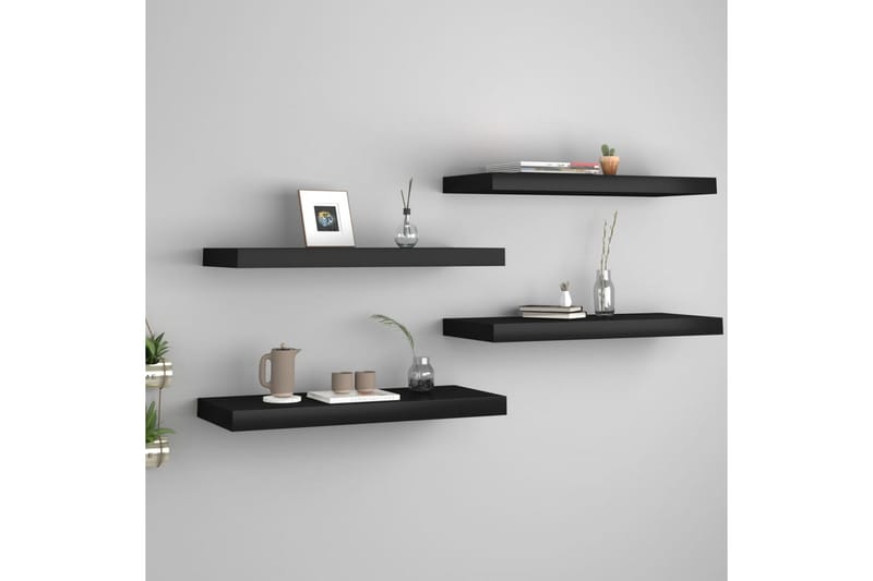 Flytende vegghyller 4 stk svart 60x23,5x3,8 cm MDF - Oppbevaring - Hyller - Vegghylle