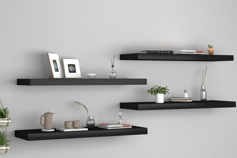 Flytende vegghyller 4 stk svart 80x23,5x3,8 cm MDF - Oppbevaring - Hyller - Vegghylle