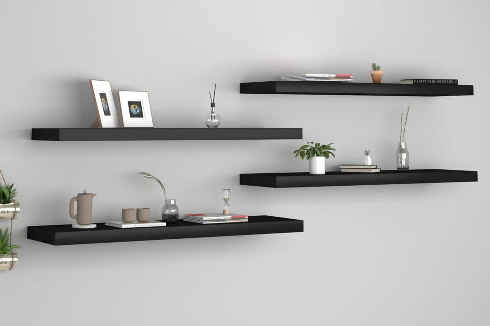 Flytende vegghyller 4 stk svart 90x23,5x3,8 cm MDF - Oppbevaring - Hyller - Vegghylle