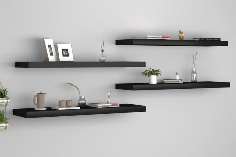 Flytende vegghyller 4 stk svart 90x23,5x3,8 cm MDF - Oppbevaring - Hyller - Vegghylle