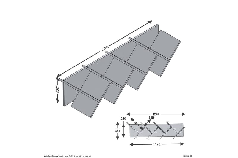 FMD Hengende geometrisk bokhylle eik og svart - Flerfarget - Oppbevaring - Hyller - Vegghylle