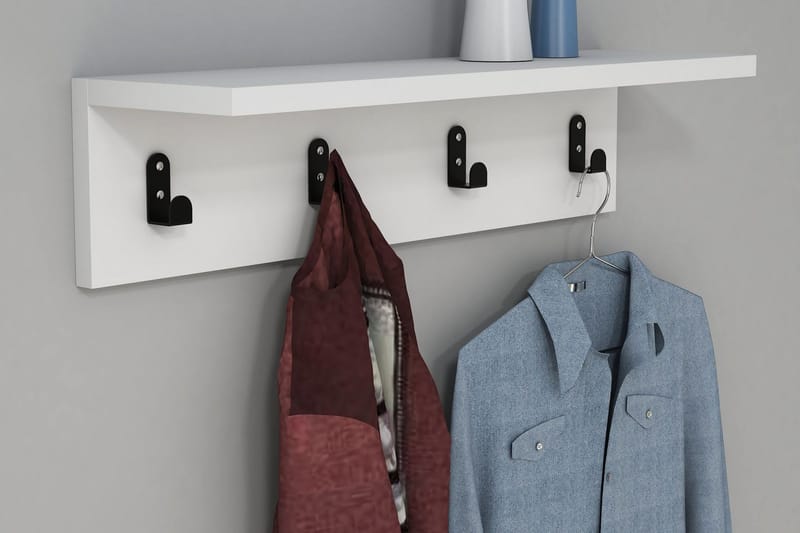 Gersby Vegghylle 60 cm - Hvit - Oppbevaring - Klesoppbevaring - Stumtjener - Knagger