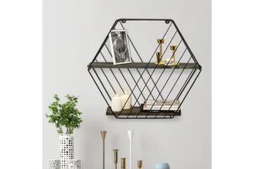 Gullugso Vegghylle 15x60 cm 2- pk - Svart / Valnøtt - Oppbevaring - Hyller - Vegghylle
