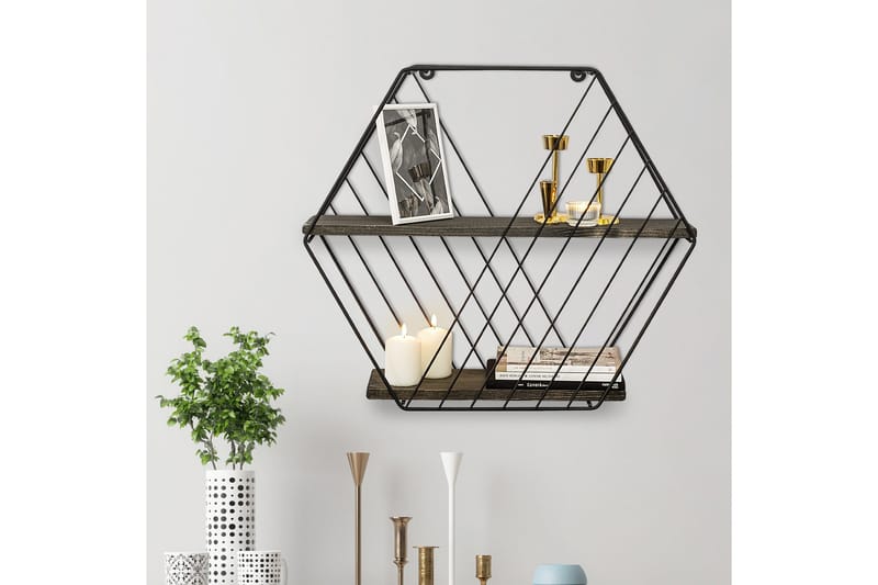 Gullugso Vegghylle 15x60 cm 2- pk - Svart / Valnøtt - Oppbevaring - Hyller - Vegghylle